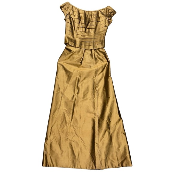 Marisa Baratelli 2-Piece Set 100% Thai Silk Gold Bronze | Size S & 6 - Picture 1 of 11